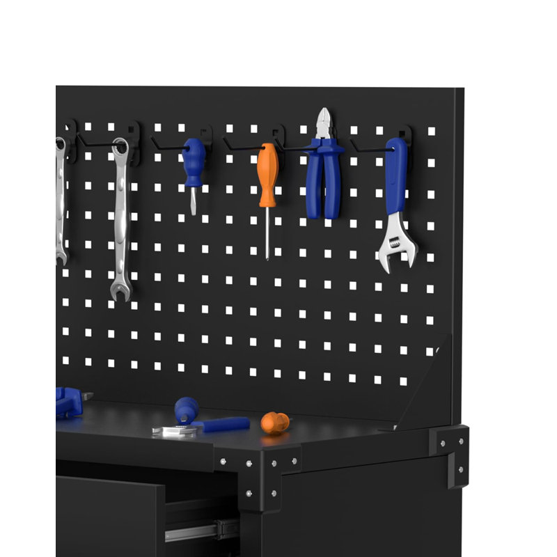 Armoire à outils roulante, armoire de rangement de garage en acier robuste avec 2 tiroirs, panneau perforé et 4 roues, atelier de chariot à outils verrouillable pour atelier, entrepôt