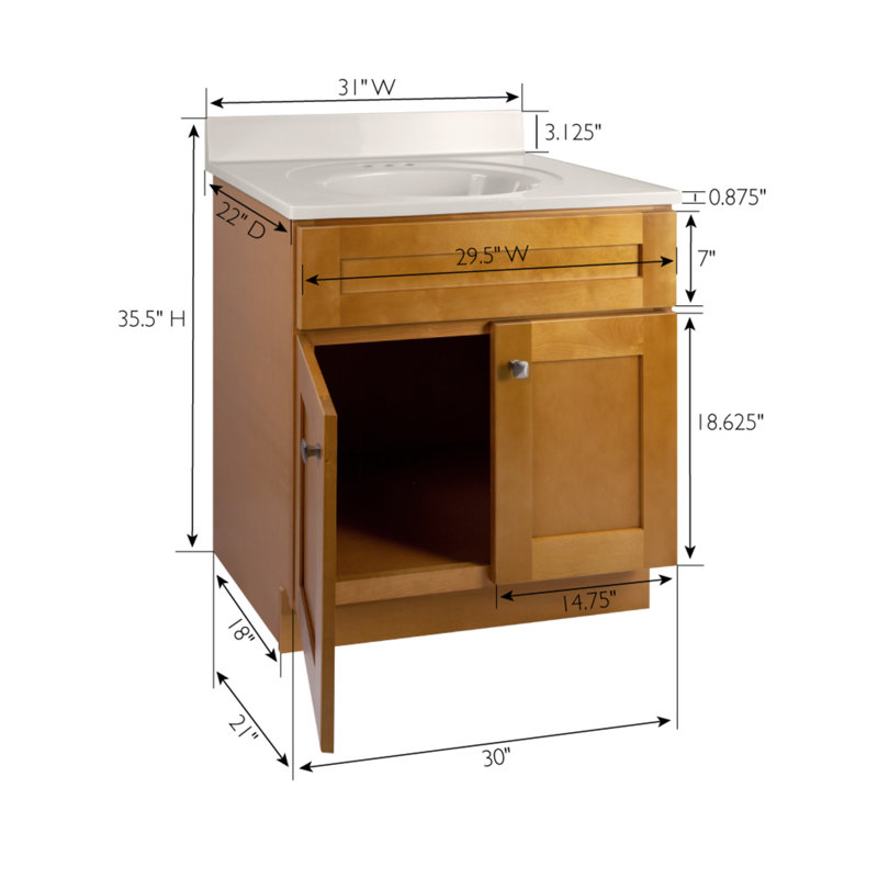 Brookings 31 Inch Bathroom Vanity with Top, Ready to Assemble, Brown