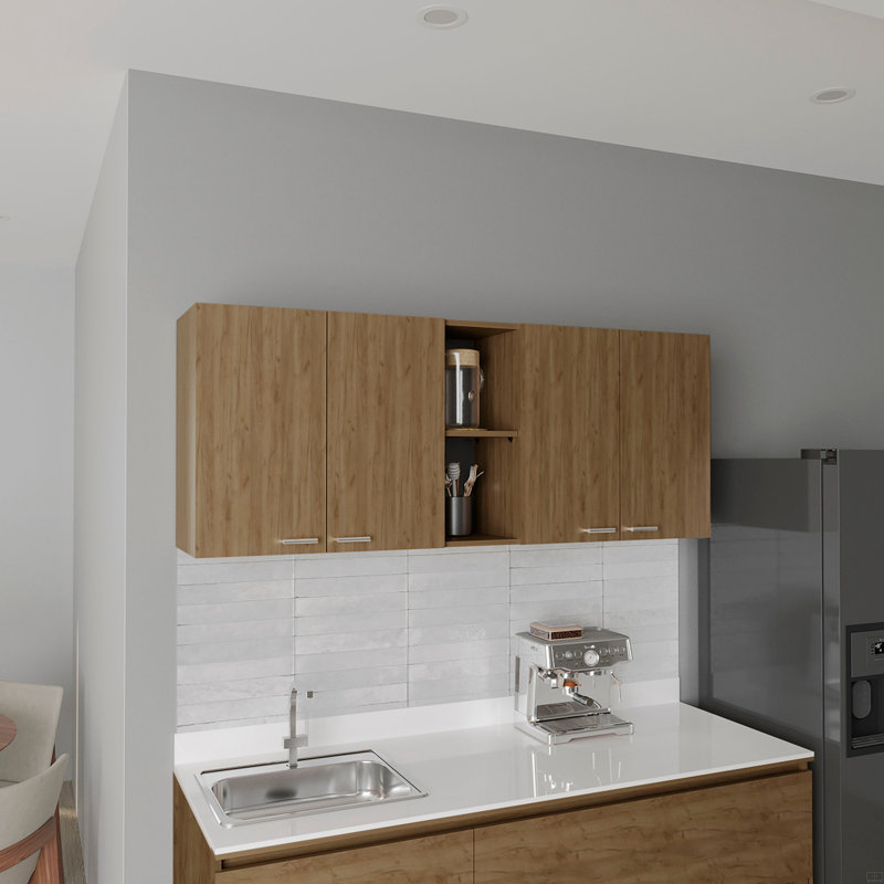 Armoire murale H 24 po, quatre portes, deux tablettes de rangement ouvertes, deux tablettes internes