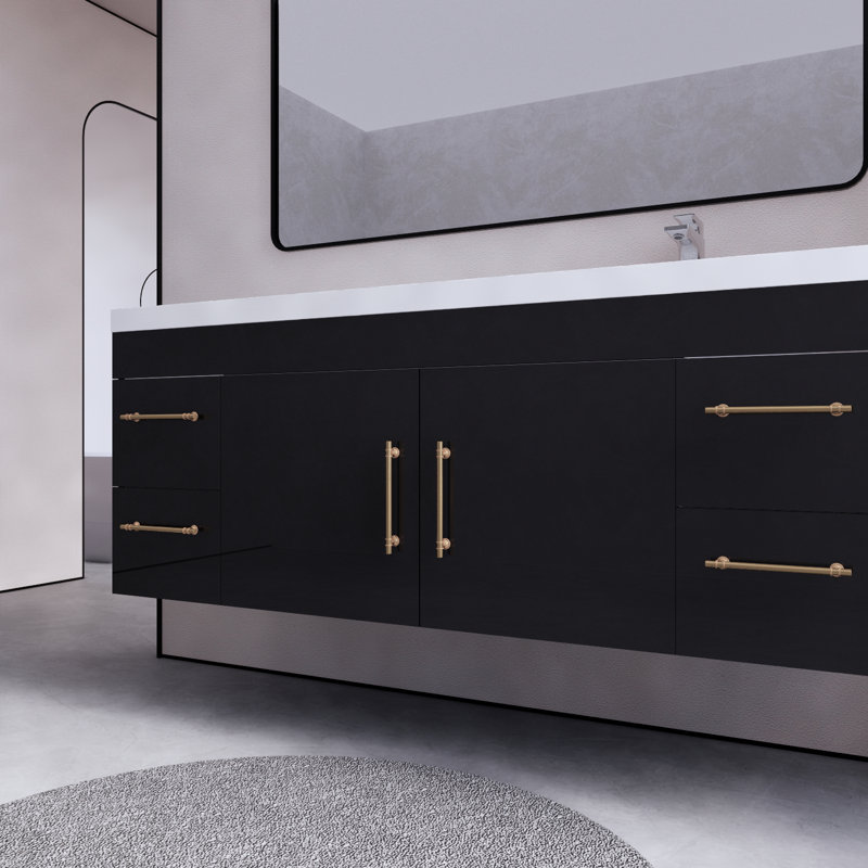 59.06'' Single Bathroom Vanity with Acrylic Top, Glossy Black