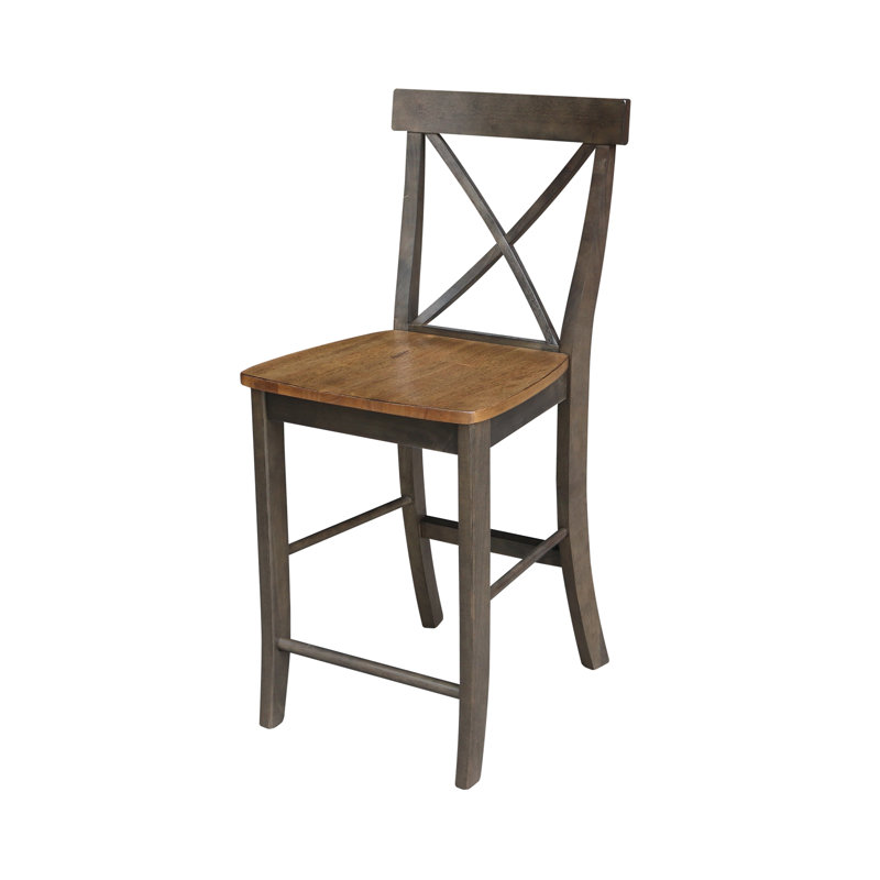 Guzik Solid Wood Counter Stool, Counter Stool (24" Seat Height), Hickory/Washed Coal