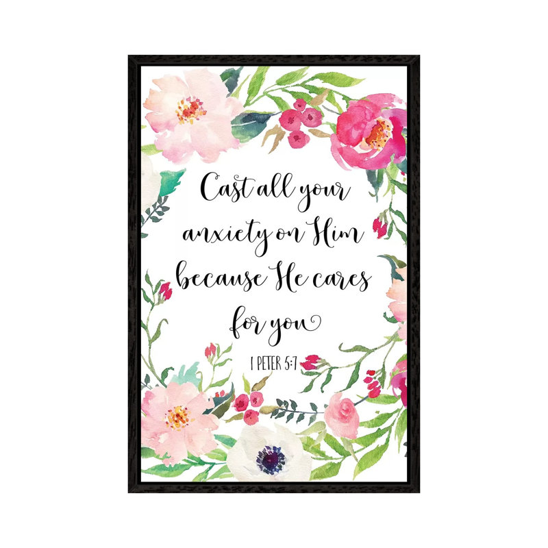 1 Peter 5:7 - Print on Canvas, 66.04cm H x 45.72cm W x 3.81cm D, Black Framed