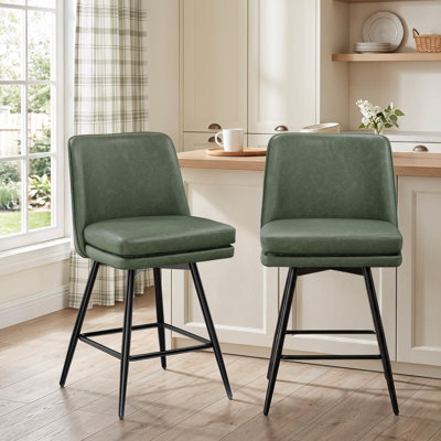 PU Leather Upholstered Swivel Counter Height Bar Stools with Backrest for Kitchen Island
