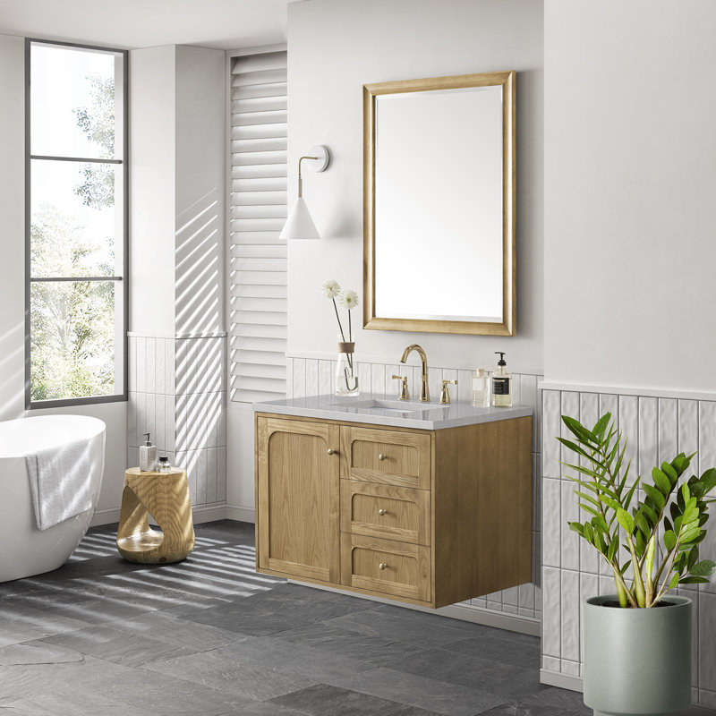Laurent 36'' W Single Vanity, Carrara White, 8" Widespread, Light Natural Oak