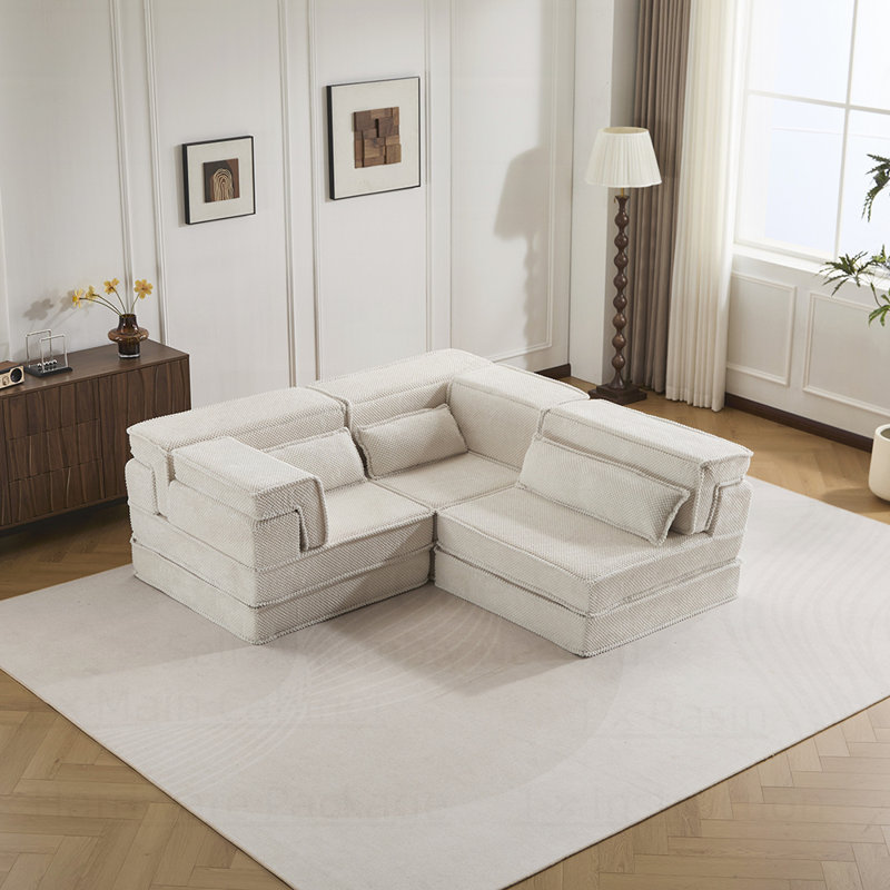 Canapé à compression, canapé-lit convertible au sol, canapé modulaire désossé DIY, sans assemblage, tissu polaire circulaire, surdimensionné à 3 places avec 3 coussins