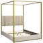 Grand lit plateforme à baldaquin avec tête de lit et structure en métal, beige