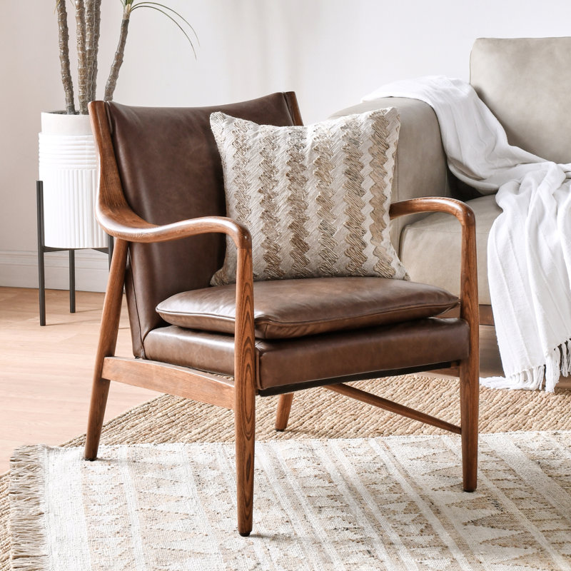 Kiannah Genuine Leather Accent Chair, Brown Genuine Leather