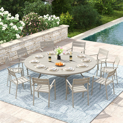 Sagamore 10-Person Patio Dining Set with 63" Round Dining Table and 10 Stackable Dining Chairs