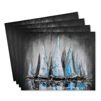Blue Sailboats Polyester Orlane Set of 4 - Home Decor