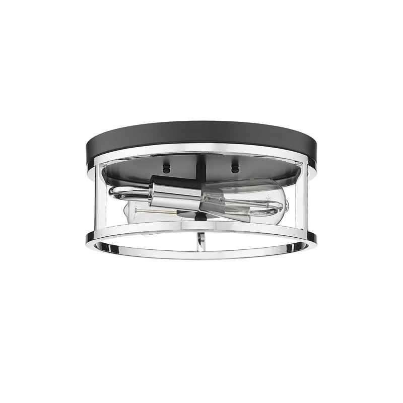 Modern 2 Light Iron Round Flush Mount, Black/Chrome