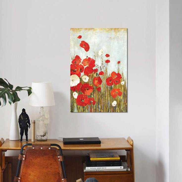 «Poppies in The Wind», reproduction sur toile, H 12 po x l 8 po x P 0,75 po, Toile tendue, Pas de tapis
