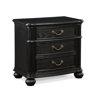 Table de chevet noire et grise avec 3 tiroirs de rangement et armoire de chambre à coucher à finition antique