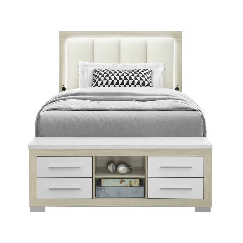 Lit double avec rangement Elsa, Naturel / Blanc, Lit double