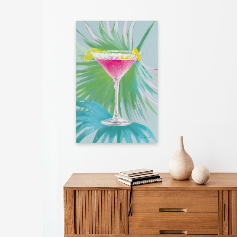 Tropical Cocktail II - cocktail bleu, art vert, H 24 po x l 16 po