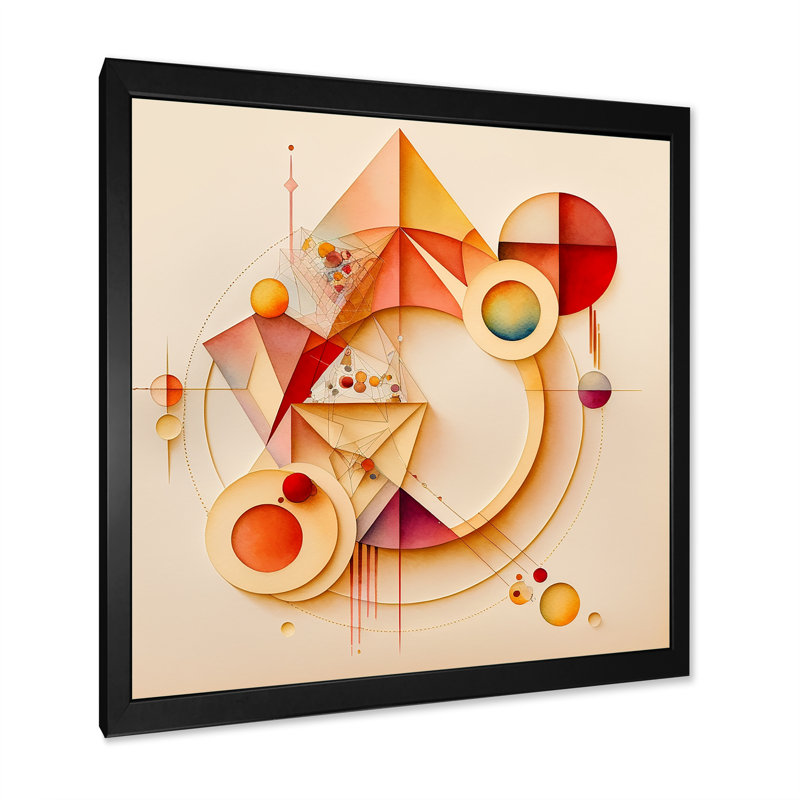 Abstrait géométrique orange et jaune II - peinture sur toile, Impression noire sur toile encadrée, H 16 po x l 16 po x P 1 po