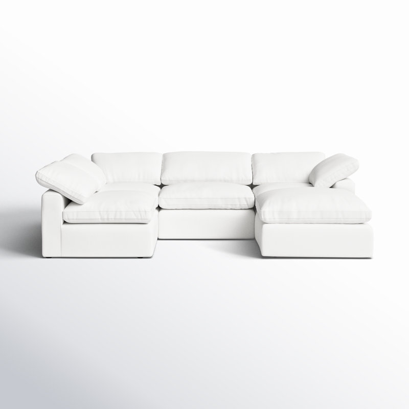 Cape 5 - Piece Modular Upholstered Reversible Chaise U-Sectional, Cotton White Fabric