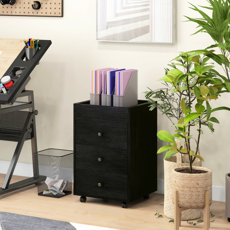 Étagère à 3 tiroirs en noyer foncé. Plateau amovible et sous le bureau. Meuble de rangement de mobilité pour roulettes pour bureau efficace et transformateur en noyer. Arrangement. Évolutif pratique