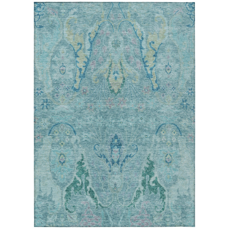 Machine Washable Indoor/Outdoor Xhevrie Blue Rug, Rectangle 10' x 14'