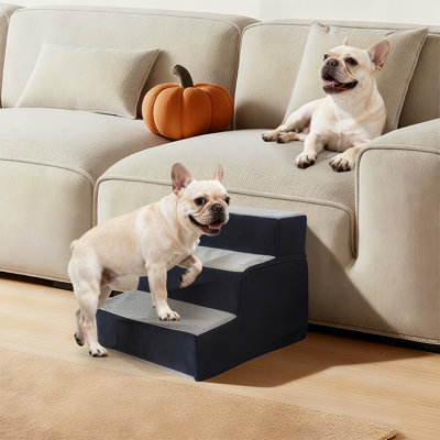 Escalier à 3 marches pour petits chiens et chats de taille moyenne, rampe pour animaux en mousse haute densité de 13,6 po de hauteur, marches antidérapantes pour lit, canapé et fauteuil, échelle d'escalade sécuritaire pour l'intérieur, gris 15 po x 18 po x 13,6 po