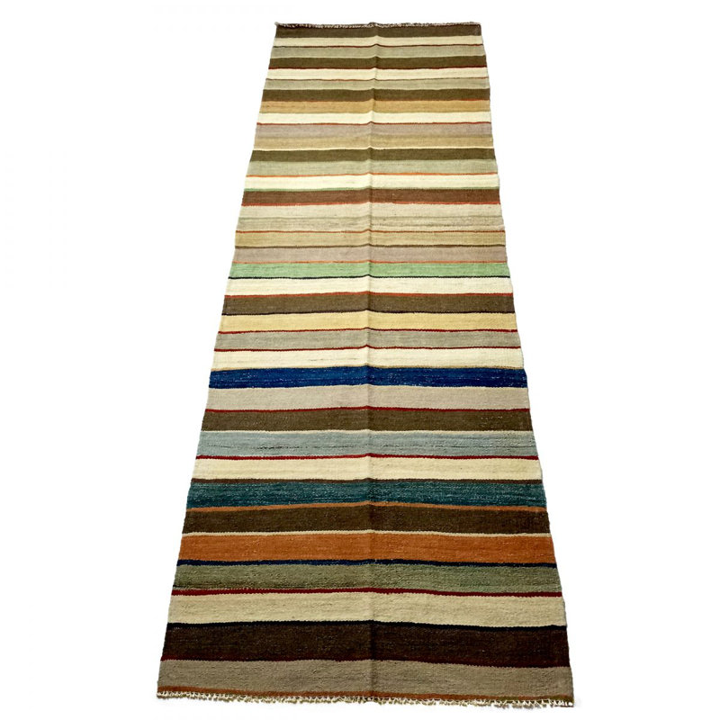 Runner Rickman Striped Hand Woven 100cm X 320cm Area Rug, Wool