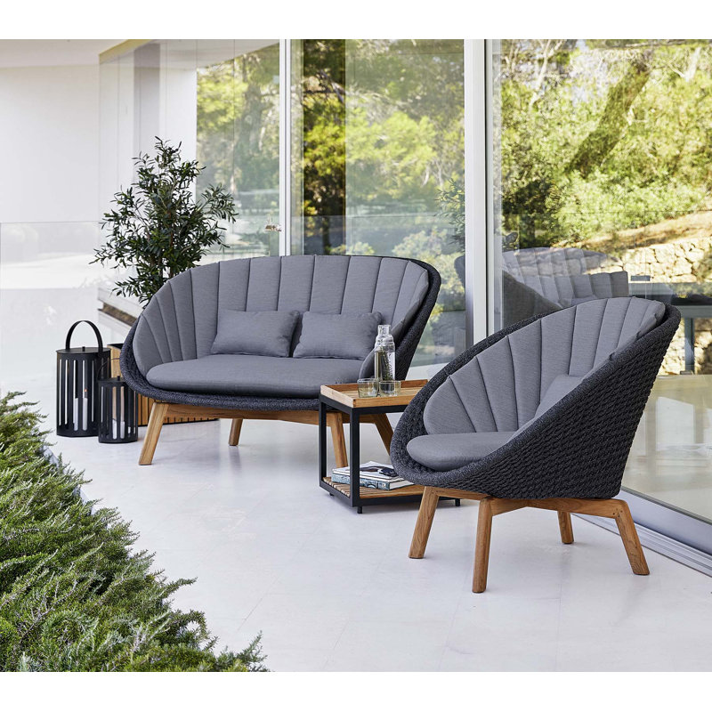 Peacock Papasan Chair with Teak Legs, Gray, Dark Gray
