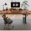 Bureau debout électrique à hauteur ajustable avec plateau en bois massif et tablette pour moniteur-263940178
