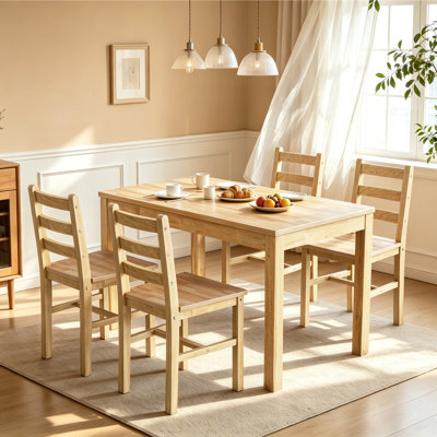 5-Piece Wood Dining Set for 4,Kitchen Table With 4 Dining Chairs,Teak