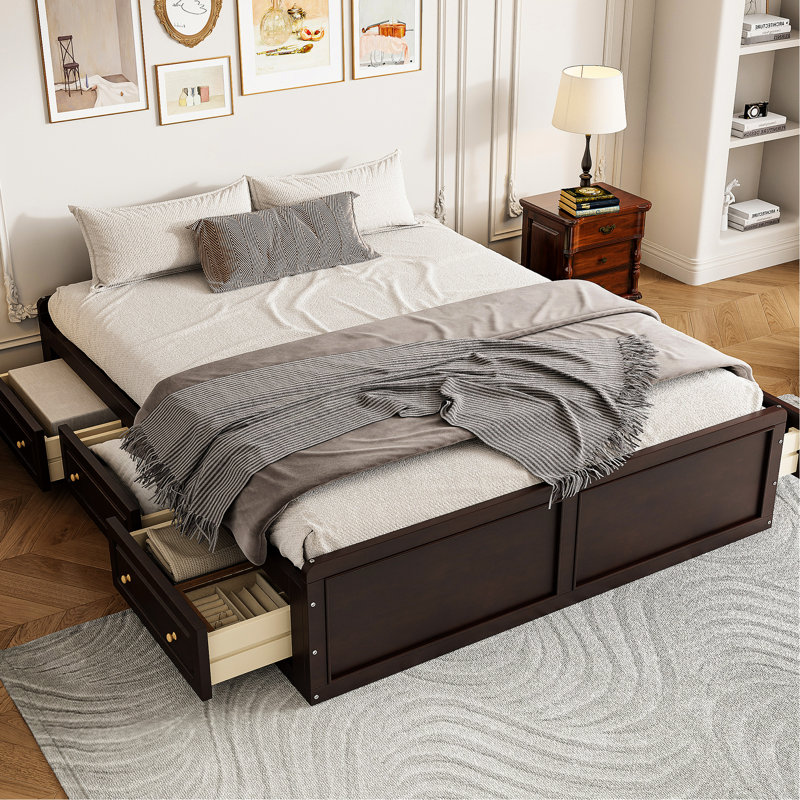Wood Queen Bed Frame With 6 Drawers For Extra Storage Bedroom Organization And Style, Espresso