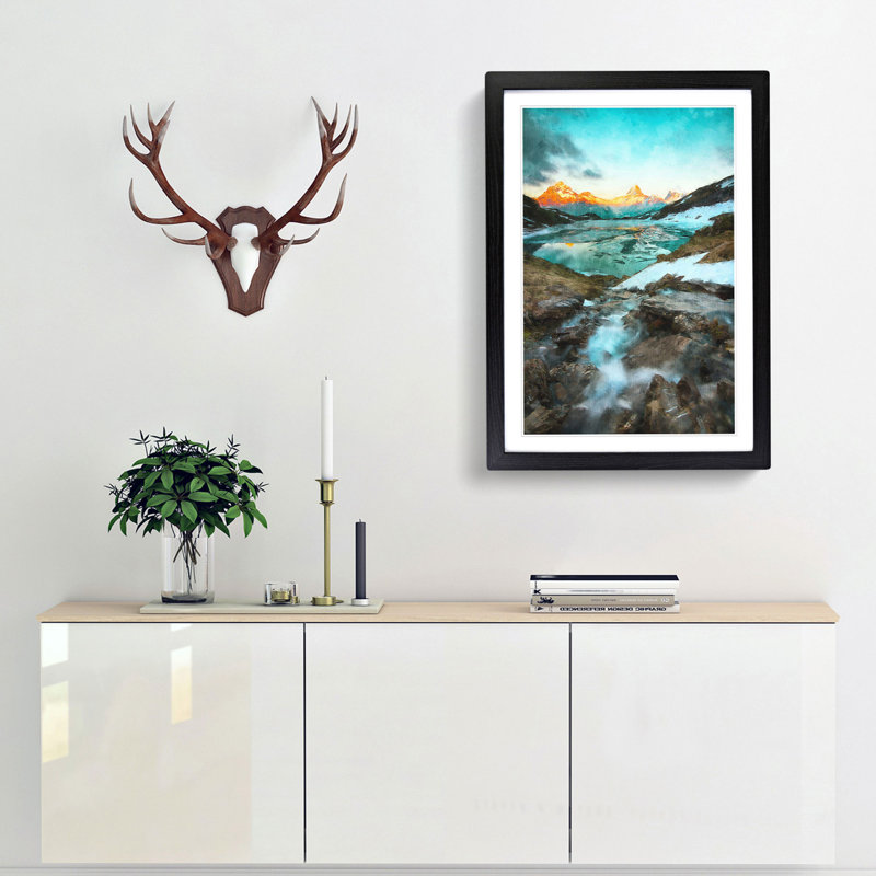 Mountain View in Switzerland - Picture Frame Painting Print, 33cm H x 24cm W x 2cm D, Black Framed