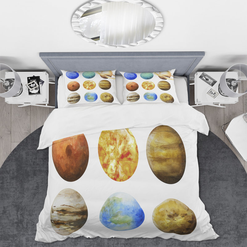 Divers planètes en orbite - ensemble de housse de couette moderne - microfibre de polyester