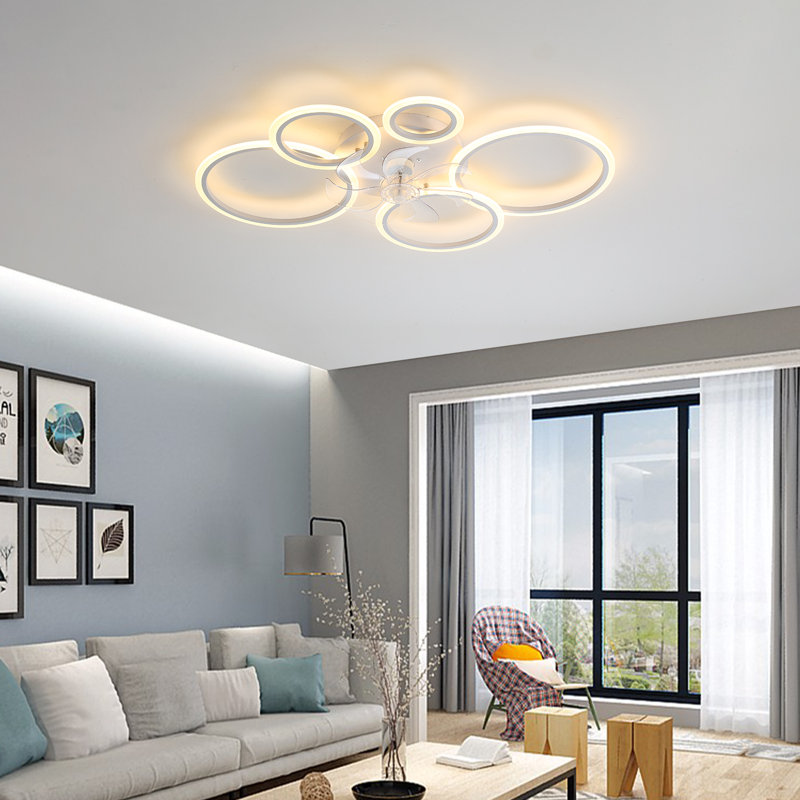 39 in. Ceiling Fan with Lights and Remote, Flush Mount Modern Indoor Ceiling Fans for Bedroom Dining Room Living Room, White