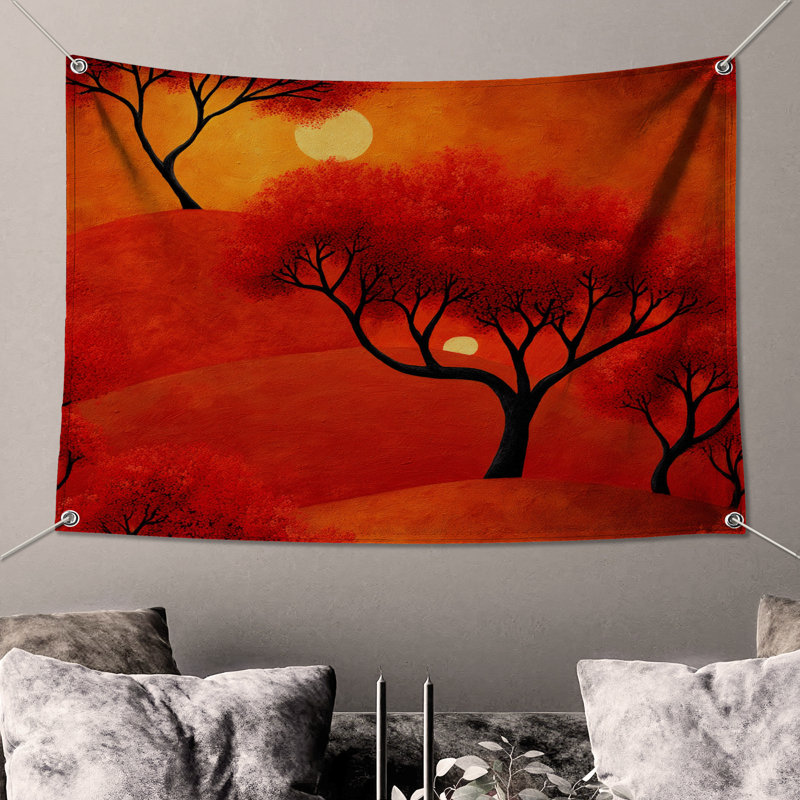 Tapisserie murale coucher de soleil - Décoration murale nature, 68in H x80in W with 4 Grommets