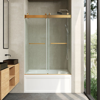 Opal Mirage MCOCOD 60" W x 66" H Double Smooth Sliding Frameless Tub Door with 3/8"(10mm) Clear Glass