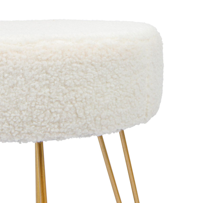 Harbour Housewares Round Boucle Footstools - Cream - Pack of 2, Gold