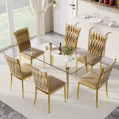 Rectangle Glass Top Dining Set for 4-6