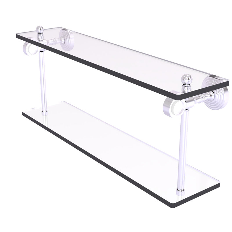 Jarrell 2 Piece Glass Tiered Shelf, Satin Chrome, 5.12" H x 22" W x 9.3" D