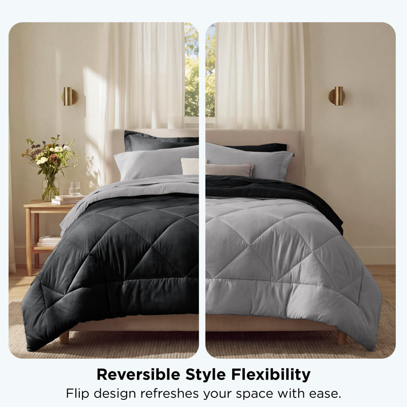 Best Seller Bedsure Comforter Set Reversible Bedding for All Seasons-89GSM, Black, Queen Comforter + 2 Standard Pillow Shams