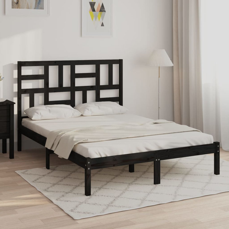 Bed Frame Solid Wood, white, European Double (140 x 200cm)