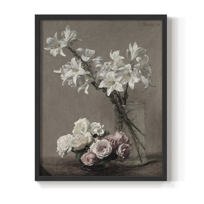 Motif floral rétro - coin fermé, Noir, H 14 po x l 11 po