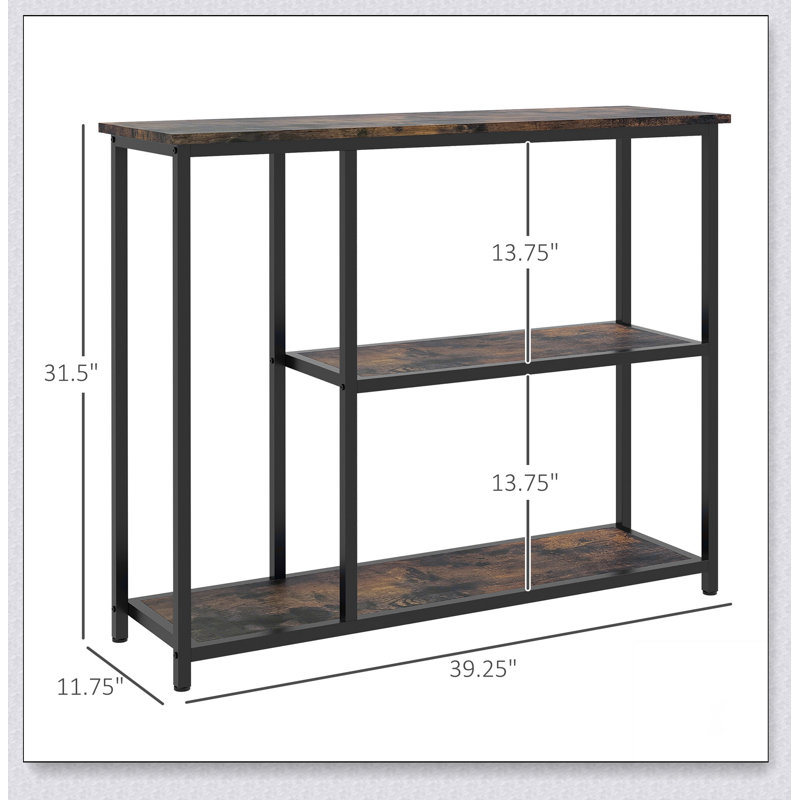 Console 39 po, canapé moderne avec 2 tablettes de rangement, structure en acier, étroite