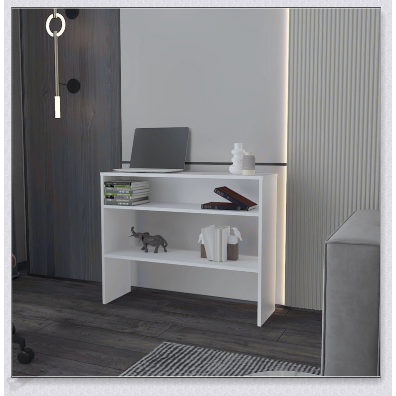 Console blanche avec rangement ouvert, parfaite pour les espaces de vie modernes et organisés, Blanc