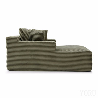 Chaise longue d'intérieur de 202 cm (79,5 po), chaise longue surdimensionnée avec 3 coussins confortables pour salon et chambre, accoudoirs larges, tissu en velours côtelé, mousse haute densité, aucun assemblage requis (vert)
