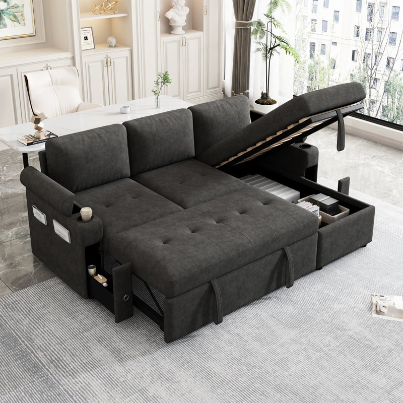 En forme de L avec tiroirs de rangement, porte-gobelets, portiques et structure stable, supports de lit noir pour le salon,