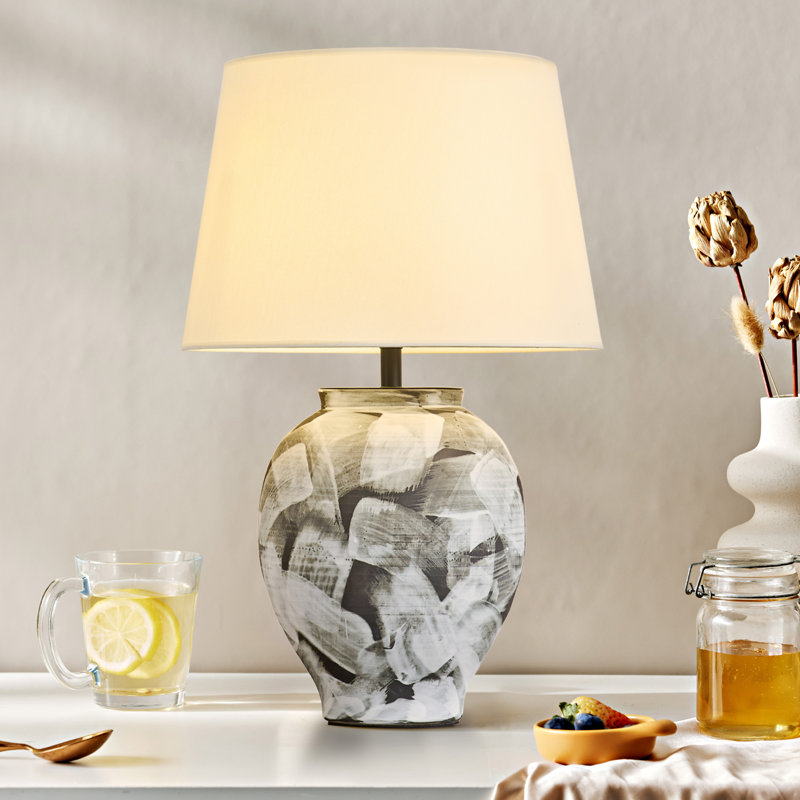 14.96 Inch Modern Black And White Ceramic Table Lamp, 1-Light Plug-In Design