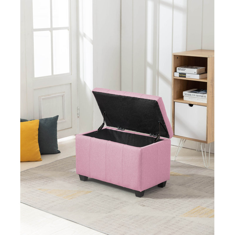 Banc de rangement rembourré en tissu Bacca, Rose
