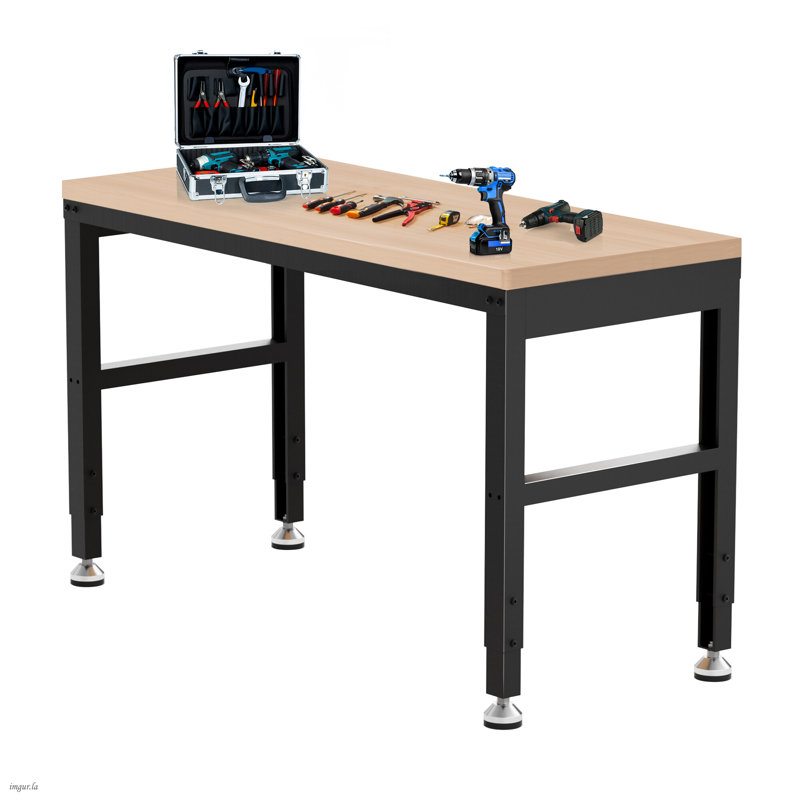 48" Adjustable Workbench，Heavy Duty Wood Work Bench 2000 Lbs Load Capacity,Work Table For Garage, Workshop, Office, Home
