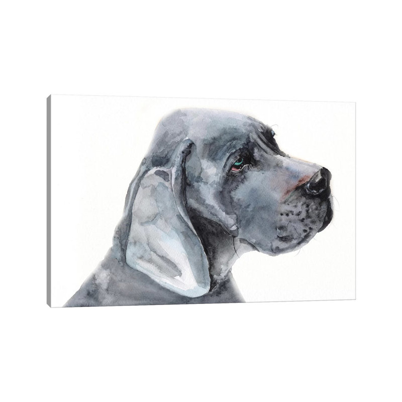 «Blue Great Dane» par George Dyachenko - peinture sur toile tendue, H 8 po x l 12 po x P 0,75 po