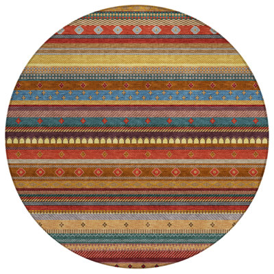 Machine Washable Indoor/Outdoor Husby ACN2218 Striped Rug