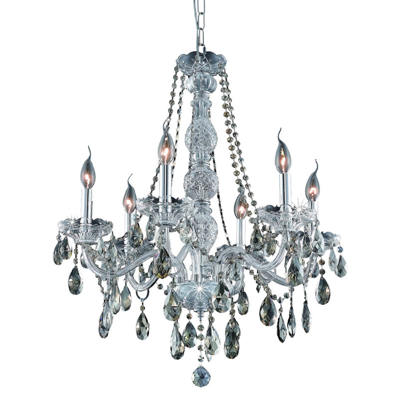 Lustre classique / traditionnel à 6 lumières de style bougie Abram, Clair, Doré