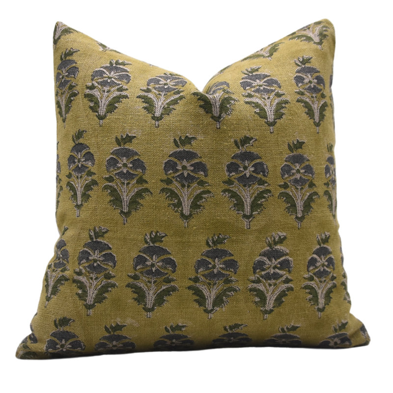 Linen Lumbar Pillow Cover, Green Floral 2, 20"H x 20"W, Square